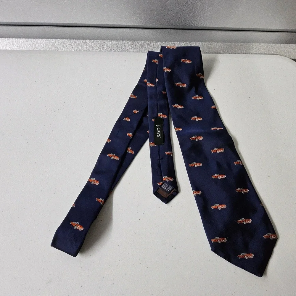 J Crew Men's Necktie Navy Blue Red Car Novelty Print Silk J.Crew J,‎ Crew
